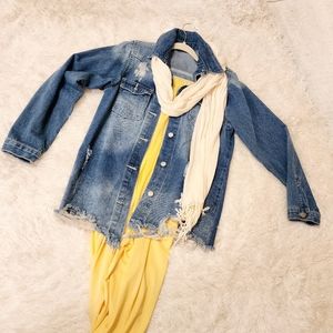 Women's Vintage Oversized Button Distressed Jean Jacket Shirt Size Small
